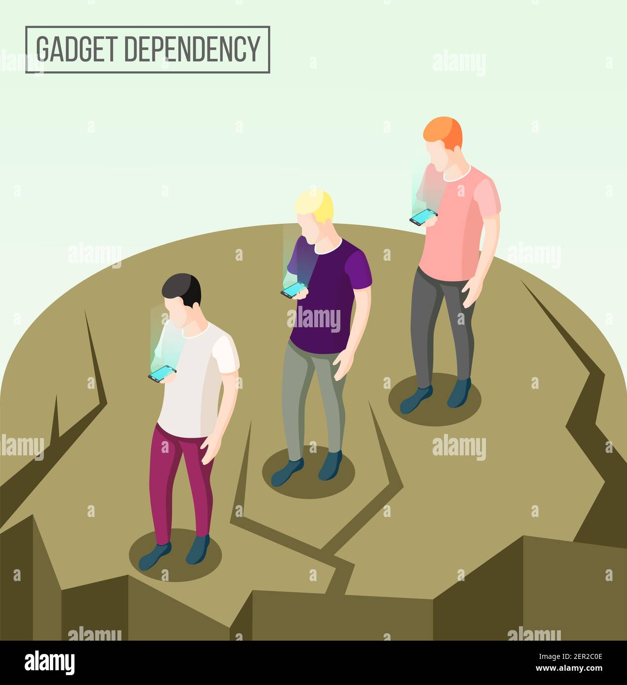 Gadget dependency isometric composition with going people going to edge ...