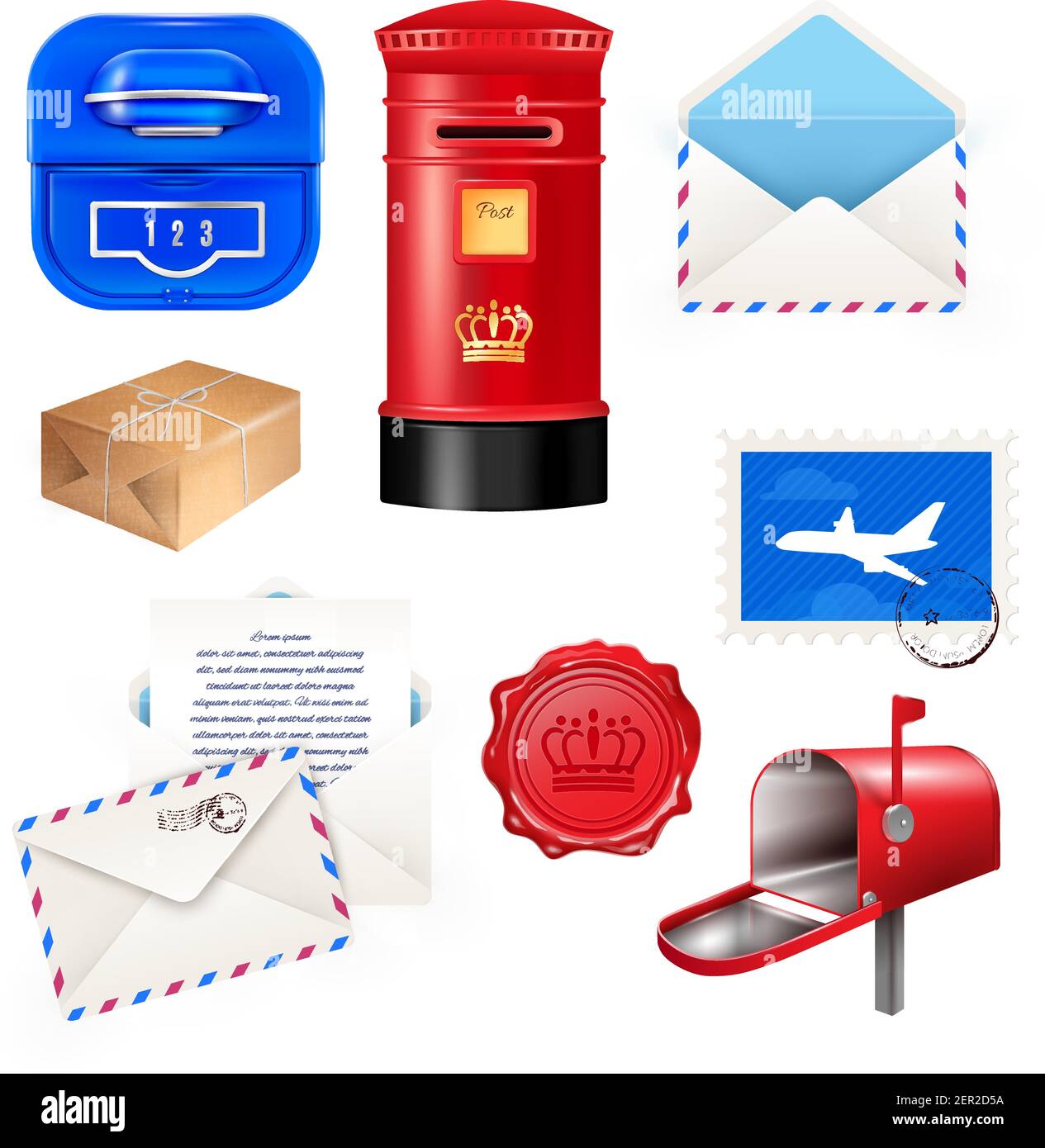 Realistic Post Mailbox Letter Set With Isolated Images Of Various ...