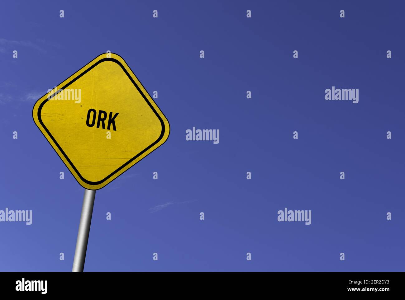 Ork - yellow sign with blue sky background Stock Photo