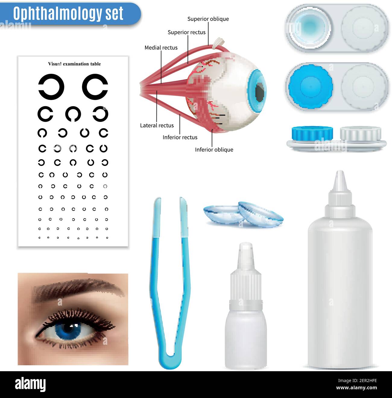 Ophthalmology vision correction eye anatomy realistic set with exam