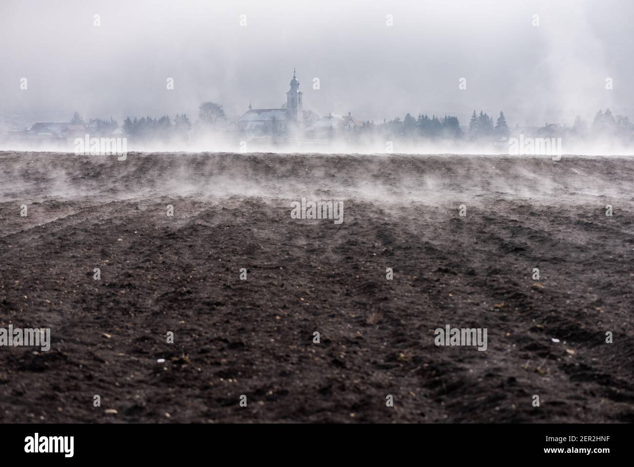 Clods of earth in a plowed field in preparation for the next planting ...