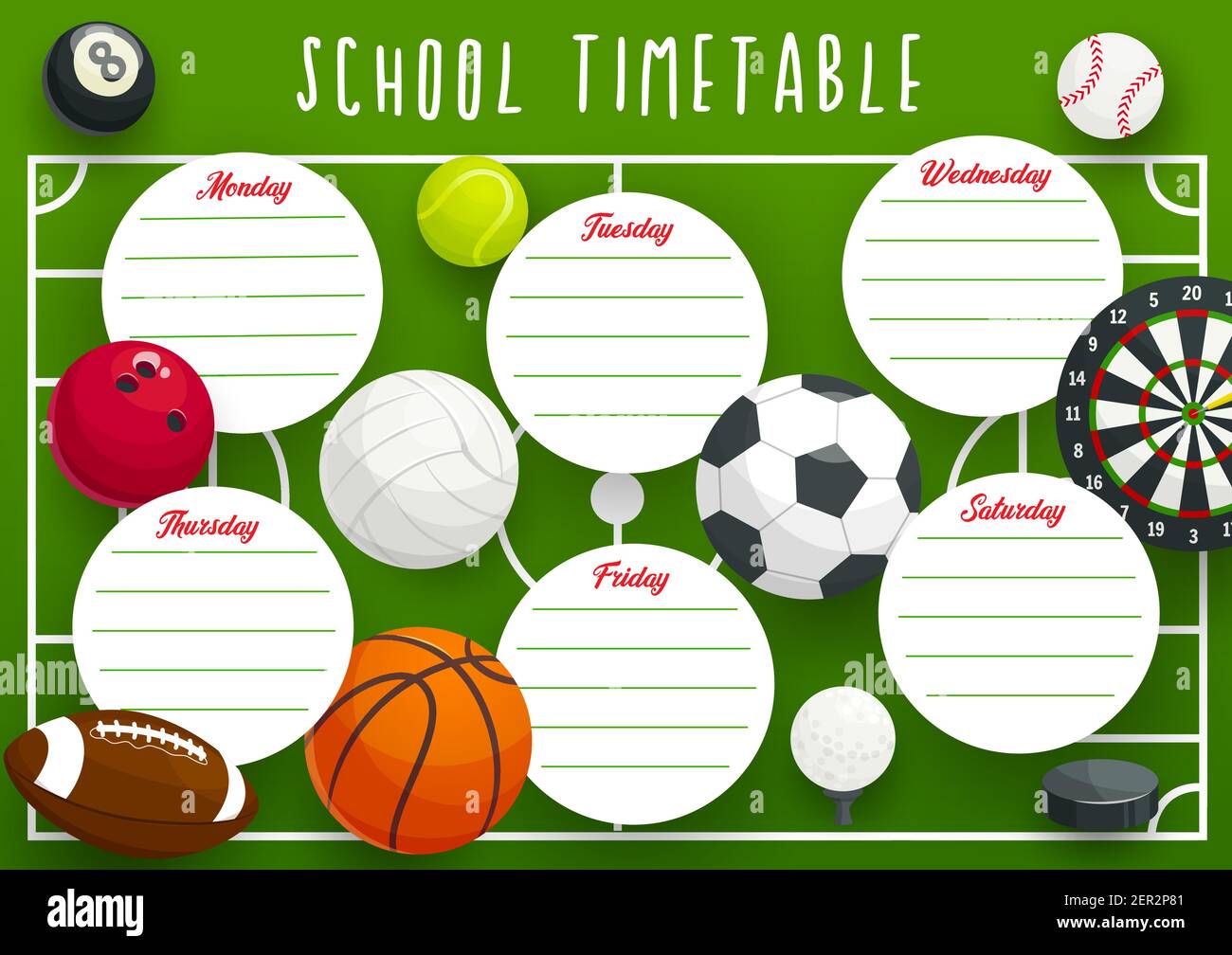 School timetable schedule vector template of education planner with