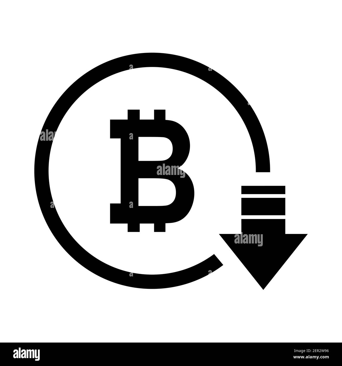 Bitcoin reduction symbol, cost decrease icon. Reduce debt bussiness sign vector illustration . Stock Vector