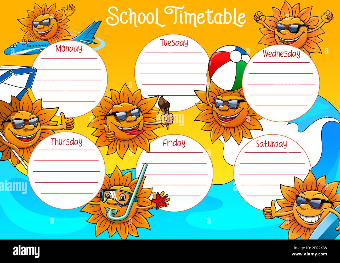 School timetable vector template of education schedule or study plan