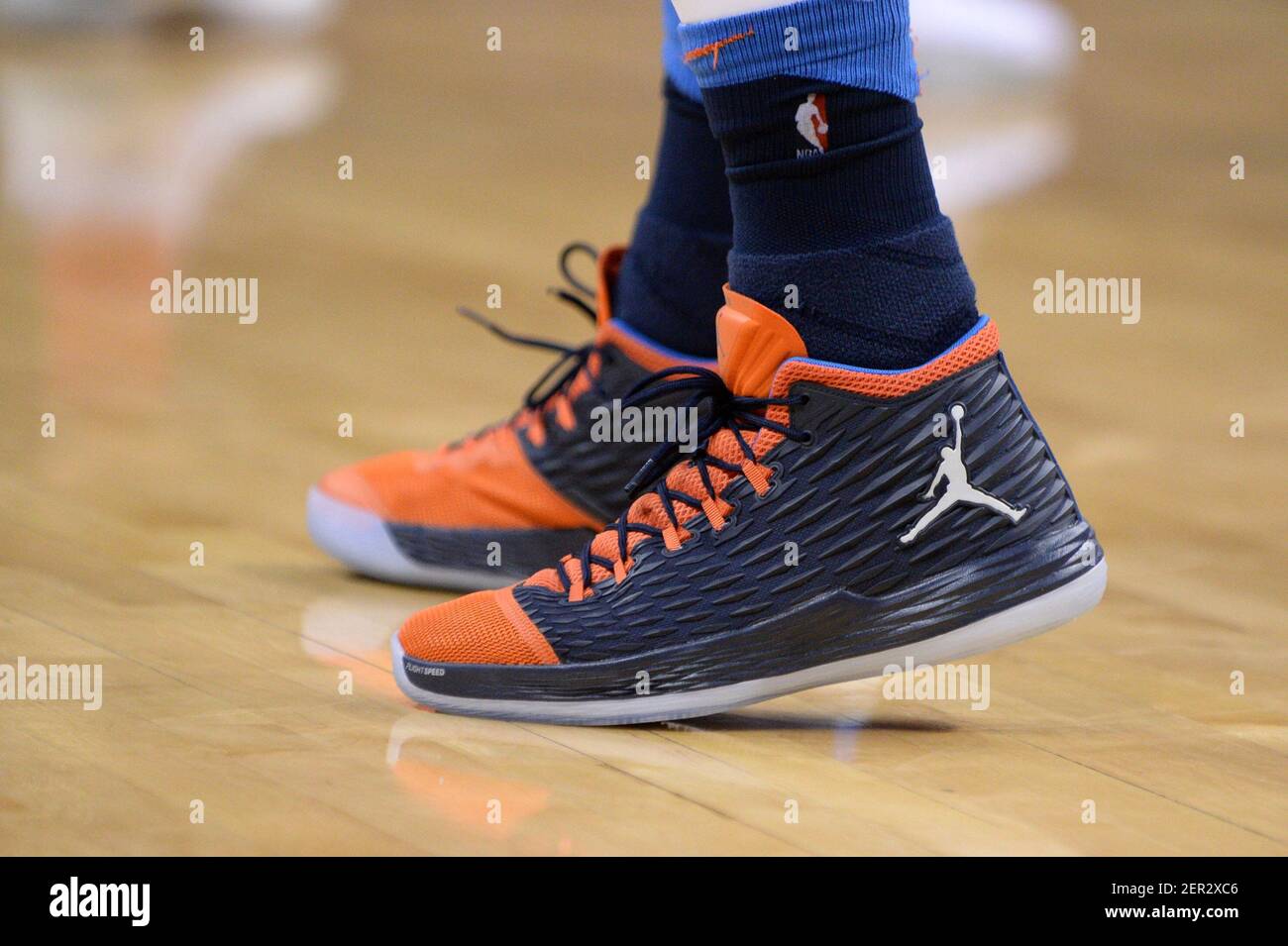 Mar 25, 2018; Oklahoma City, OK, USA; Shoes worn by Oklahoma City Thunder  forward Carmelo Anthony (