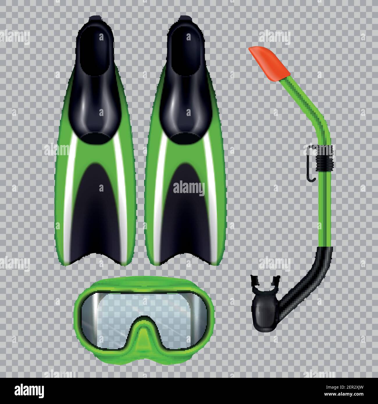 Diving accessories realistic set with snorkel breathing tube mask and ...