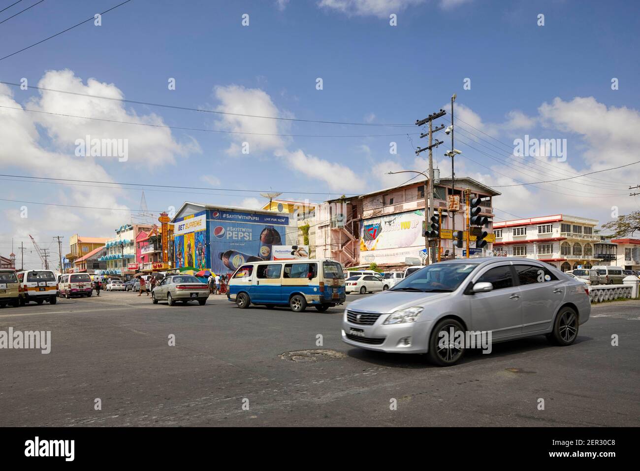 Croal Street and Avenue of the Republic intersection in Georgetown, Guyana, South America Stock Photo