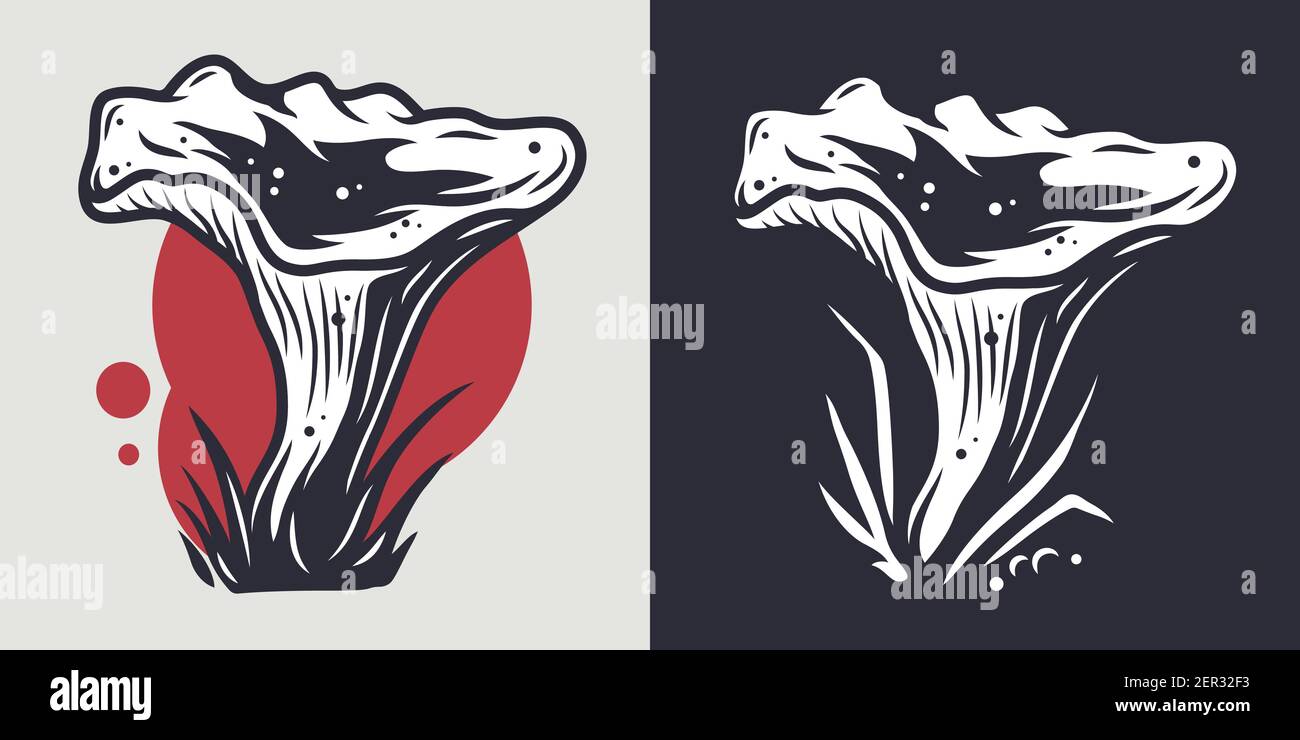 Autumn forest chanterelle mushroom picking, vegetarian menu Stock