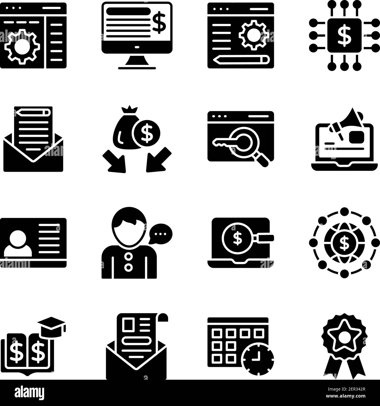 Business and Seo Solid Icons Pack Stock Vector
