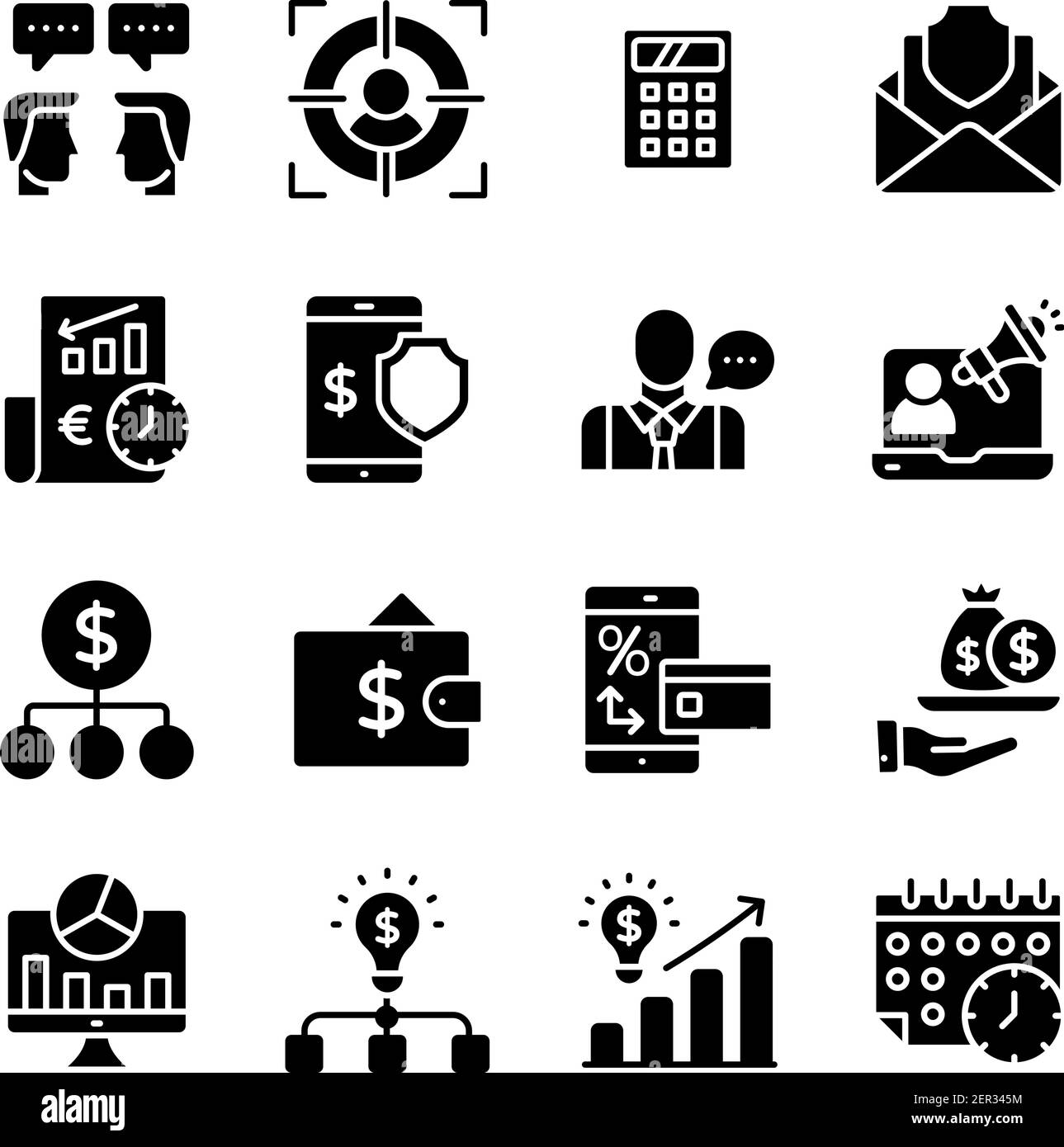 Finance and Online Data Solid Icons Pack Stock Vector