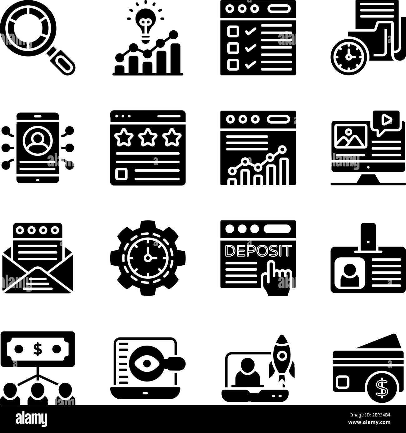 Business and Data Analytics Solid Icons Pack Stock Vector