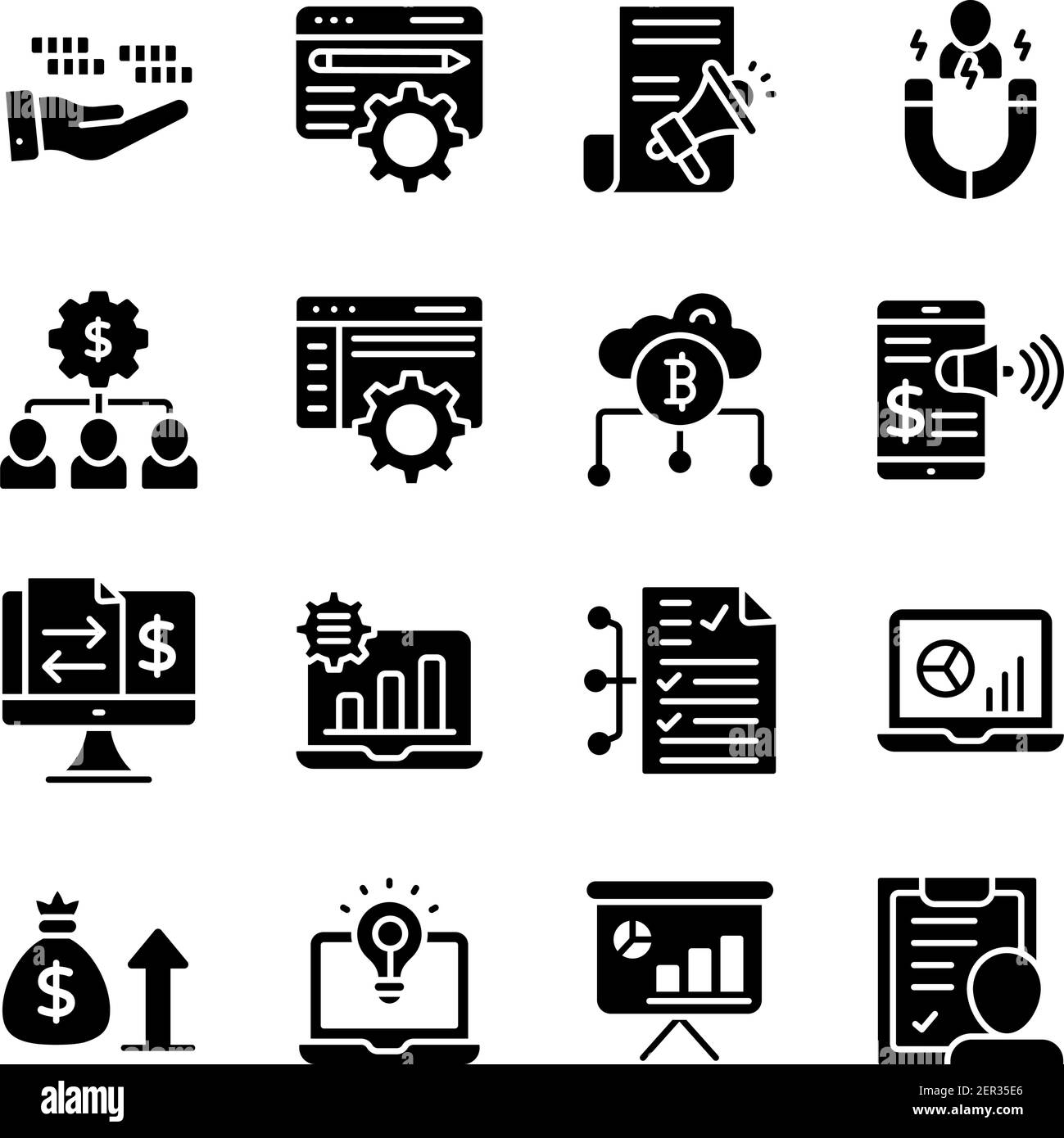 Business Technology Solid Icons Pack Stock Vector