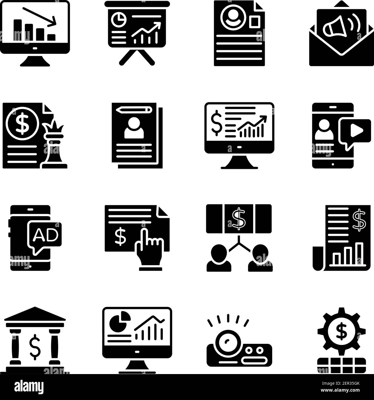 Data Analytics Solid Icons Pack Stock Vector