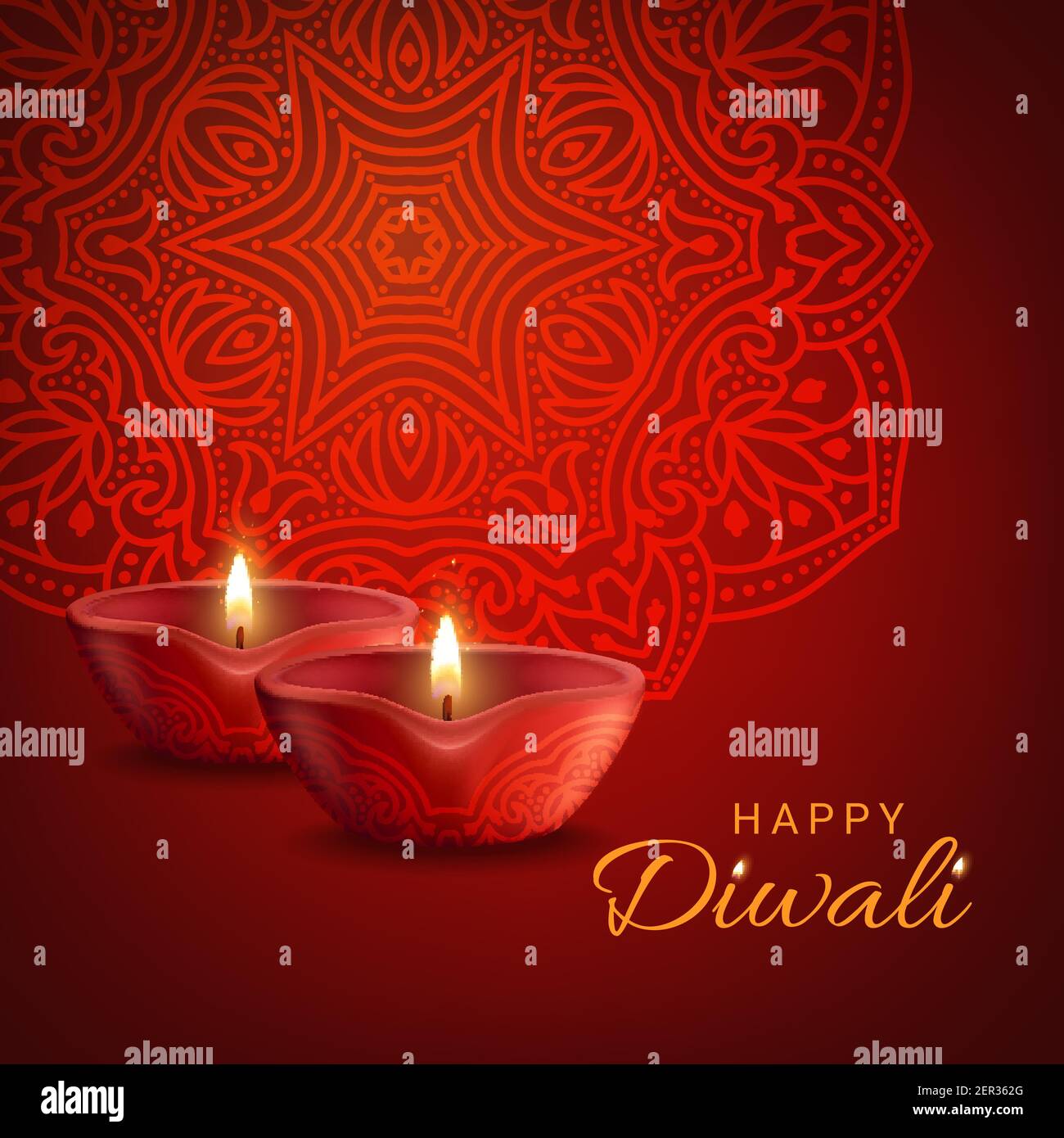 Diwali indian festival of lights vector poster. Hindu Deepavali holiday  decoration, burning candles and traditional mandala on red background.  Happy D Stock Vector Image & Art - Alamy