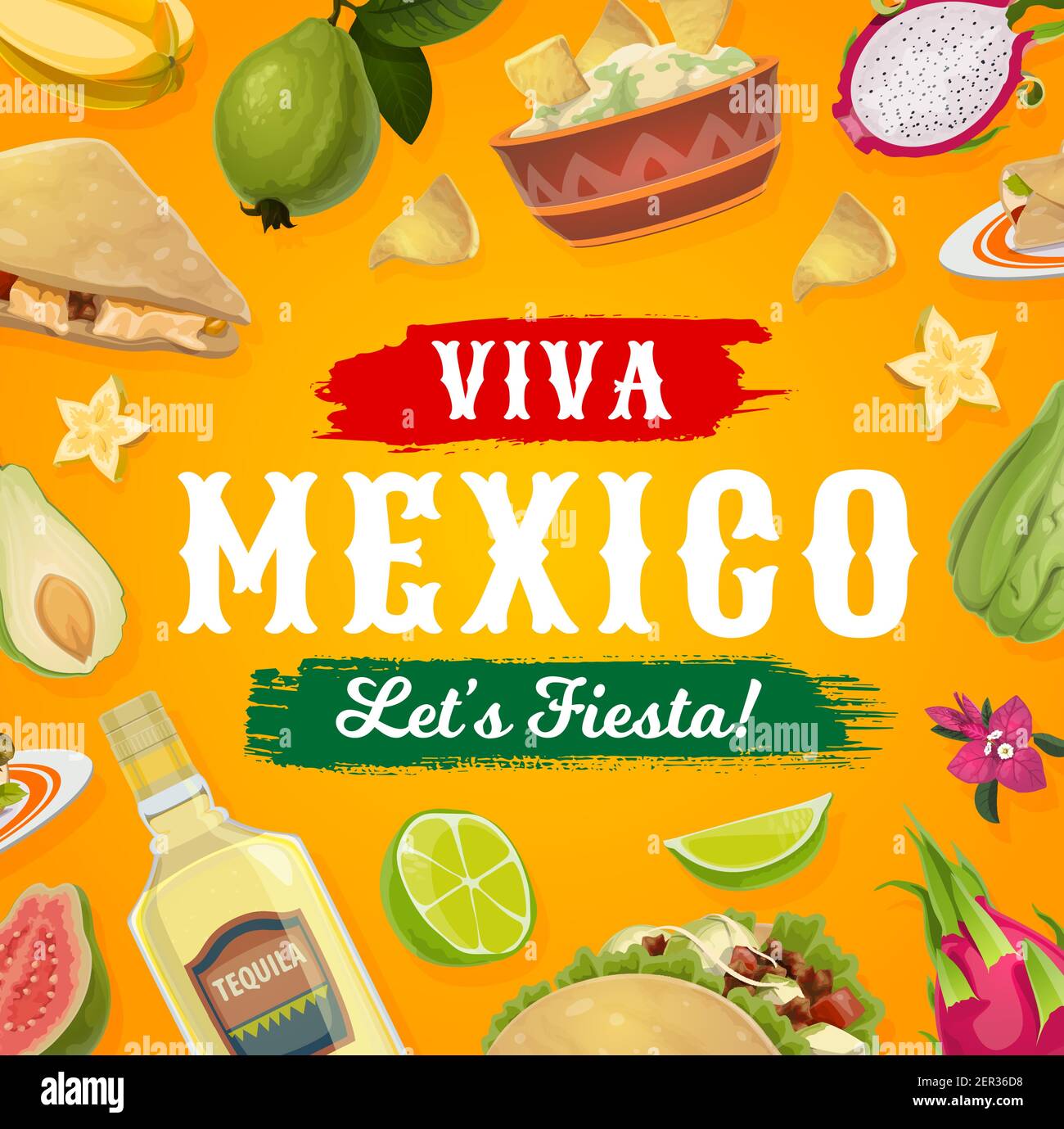 Viva Mexico fiesta party food and drink vector design. Mexican tacos ...