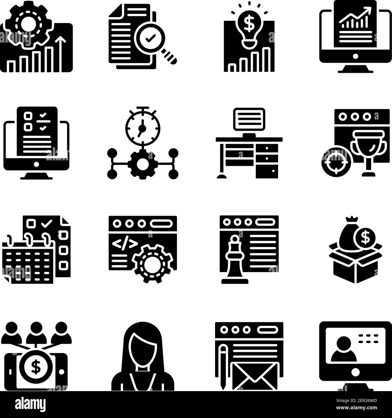 Business Management Solid Icons Pack Stock Vector