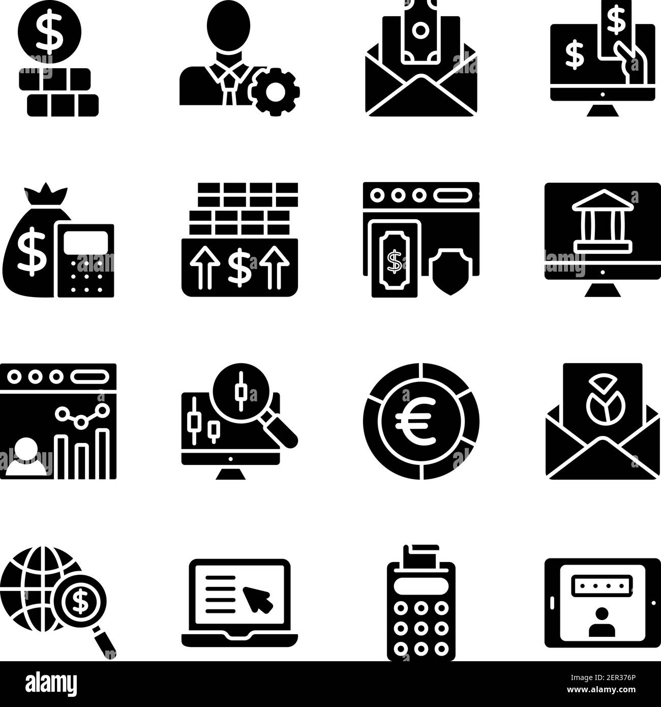Finance and Data Solid Icons Pack Stock Vector