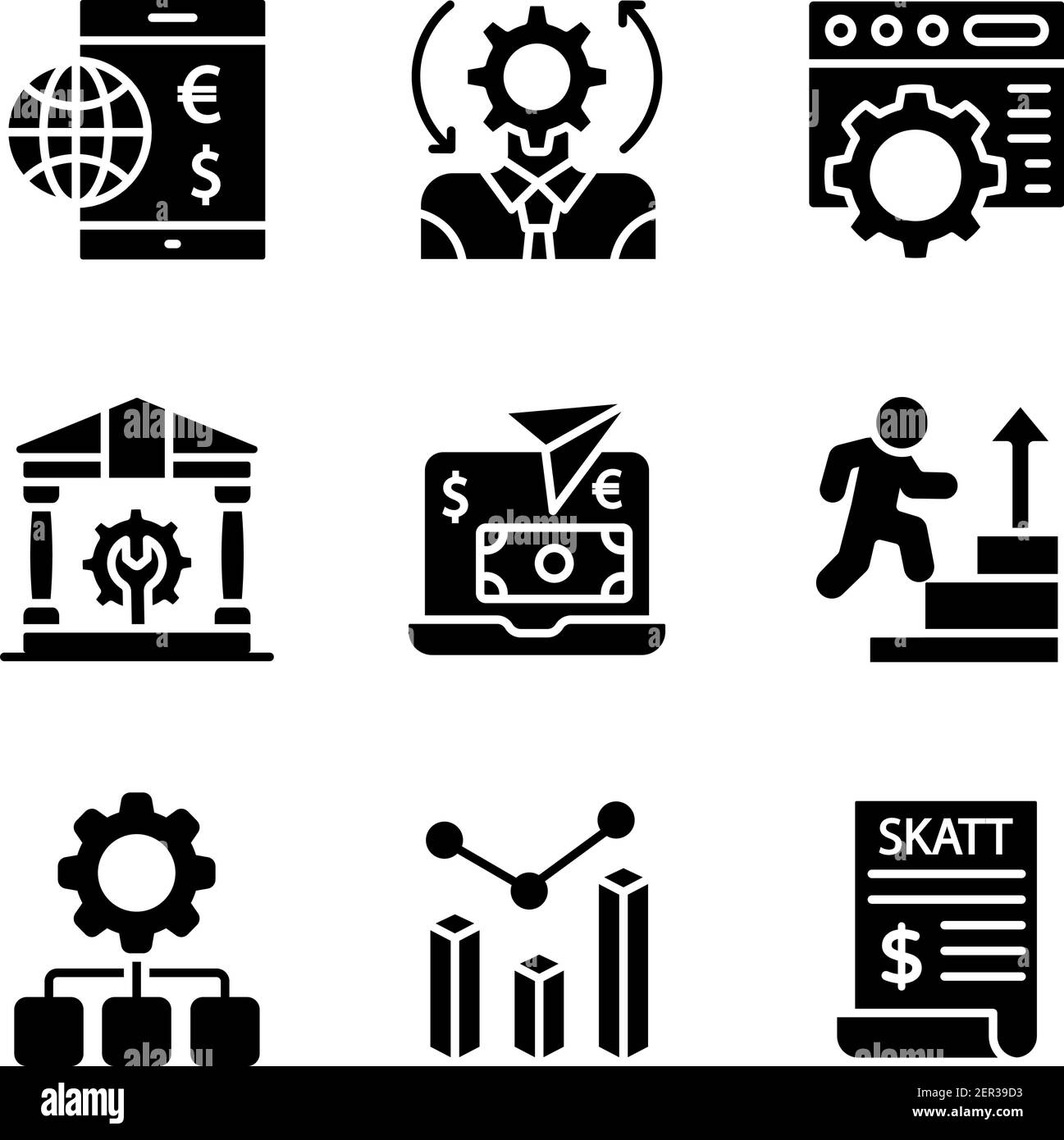 Pack of Management Solid Icons Stock Vector