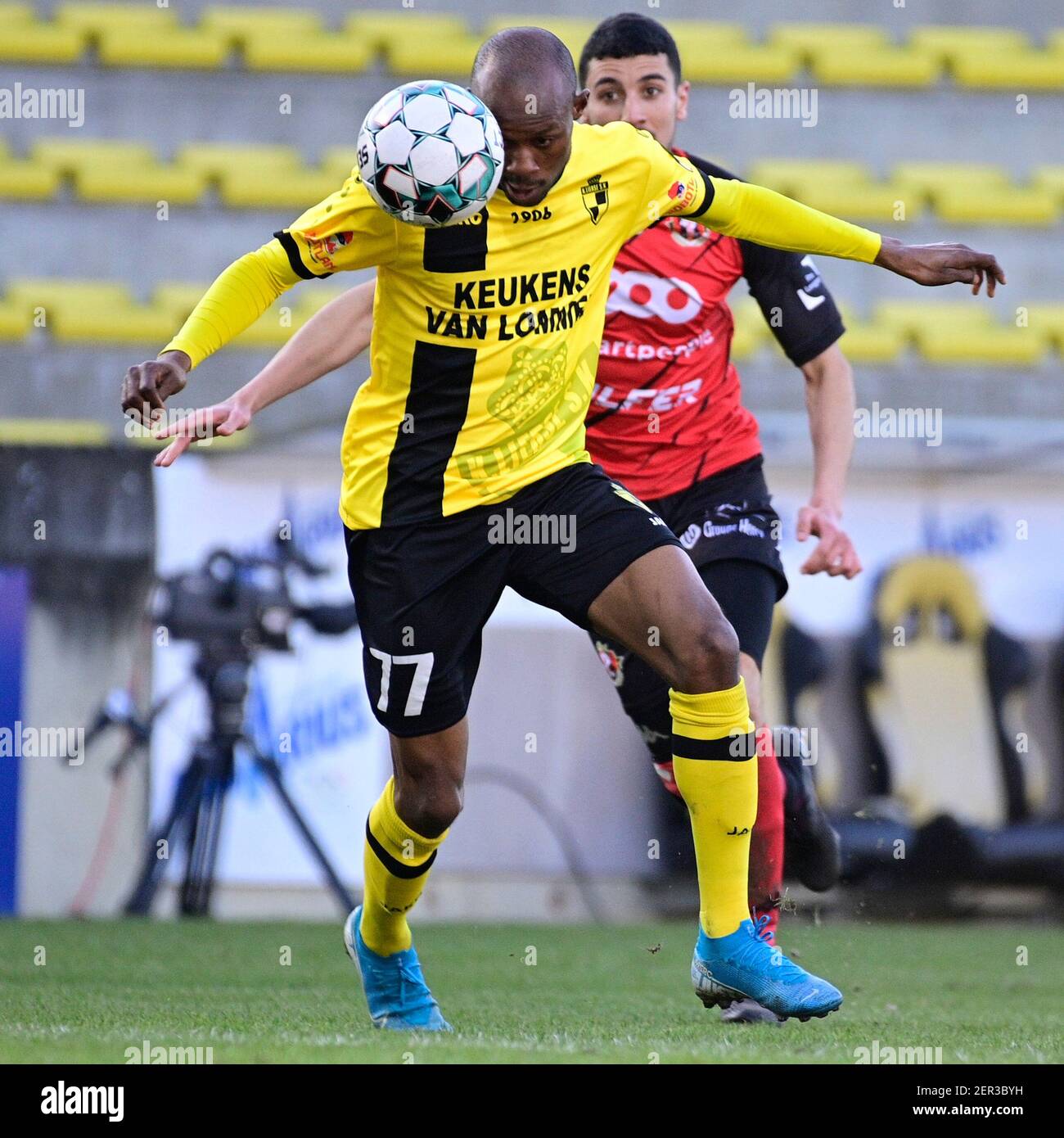 Lierse's Fessou Placca pictured in action during a soccer match between Lierse Kempenzonen and RFC Seraing, Sunday 28 February 2021 in Lier, on day 21 Stock Photo