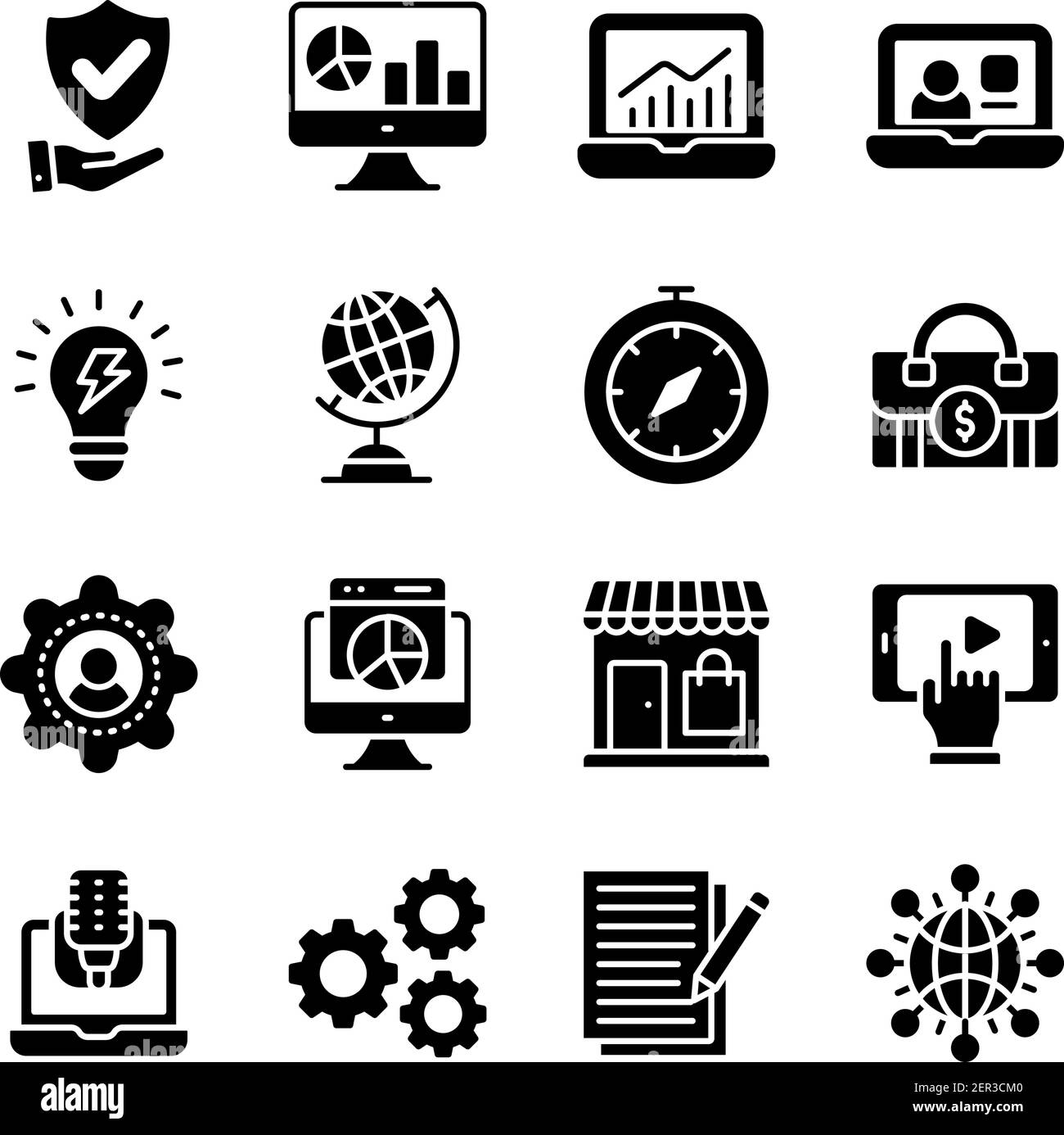 Business and Commerce Solid Icons Pack Stock Vector