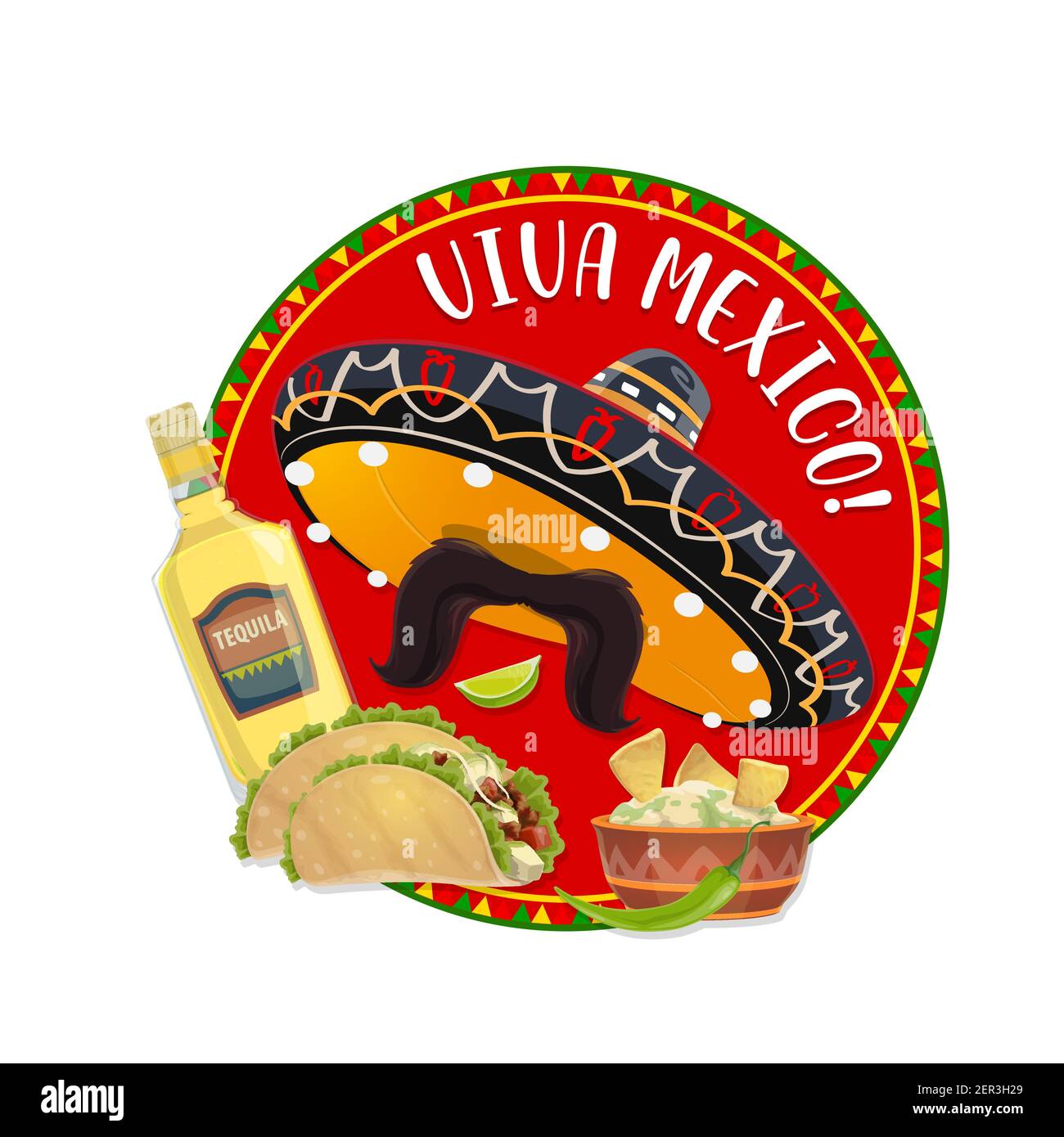 Mexican sombrero and mustache, Viva Mexico vector design. Festive hat