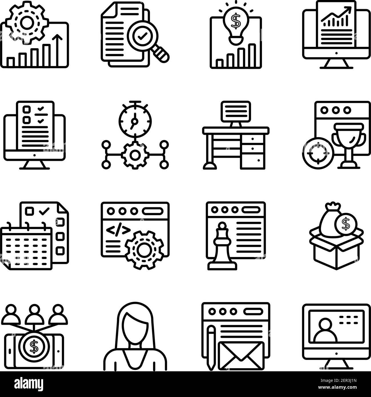 Business Management Linear Icons Pack Stock Vector
