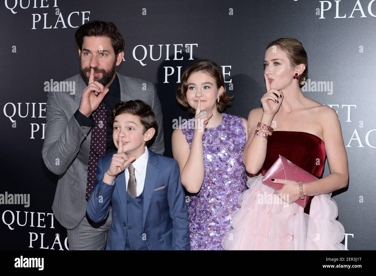 (LR) Actors John Krasinski, Noah Jupe, and Millicent Simmonds and