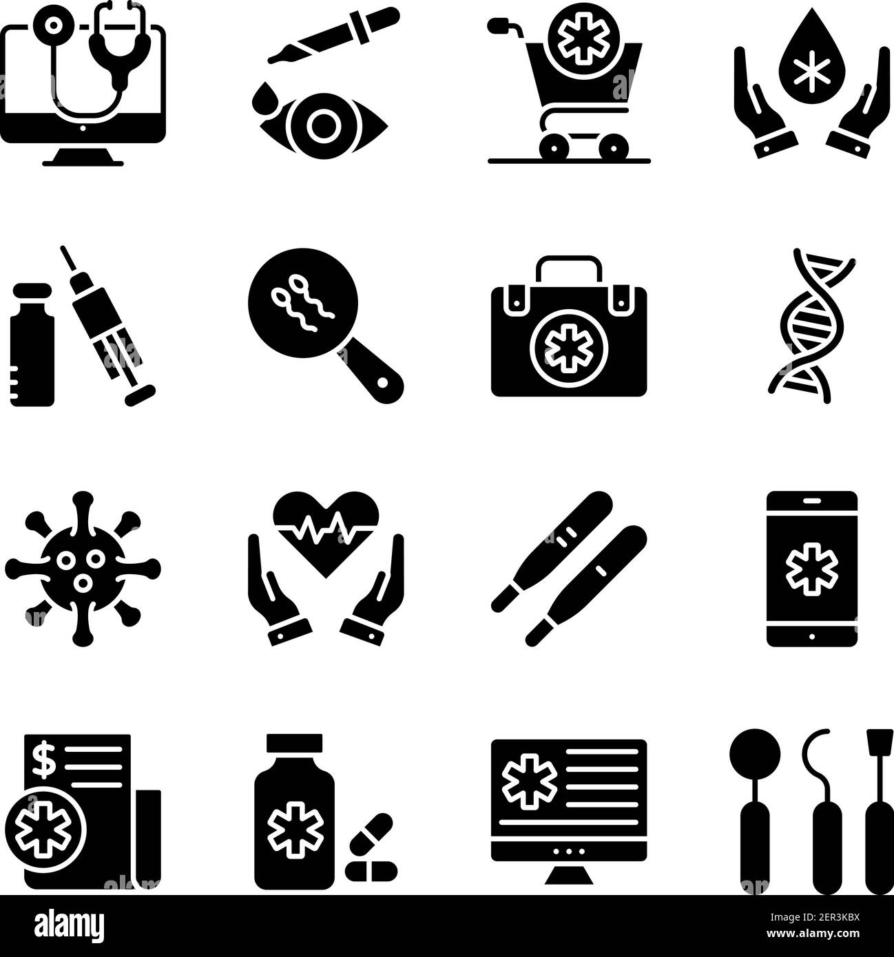 Pack of Medical and Pharmacy Solid Icons Stock Vector