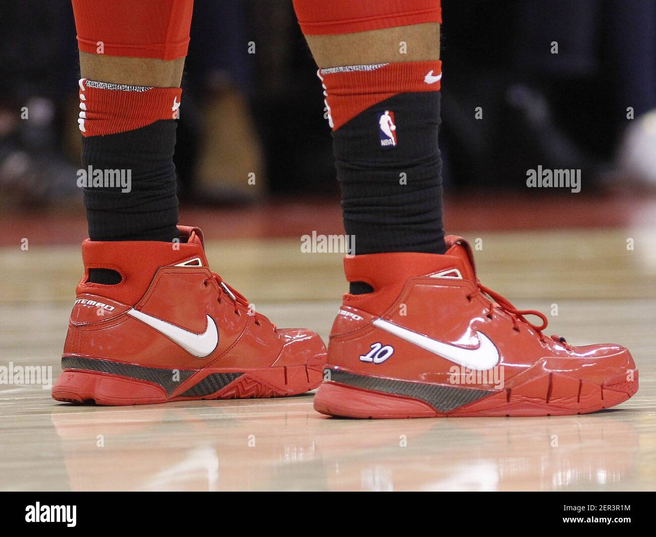 Apr 4, 2018; Toronto, Ontario, CAN; The shoes f Toronto Raptors guard DeMar  DeRozan (10) during a game against the Boston Celtics at the Air Canada  Centre. Toronto defeated Boston. Mandatory Credit: