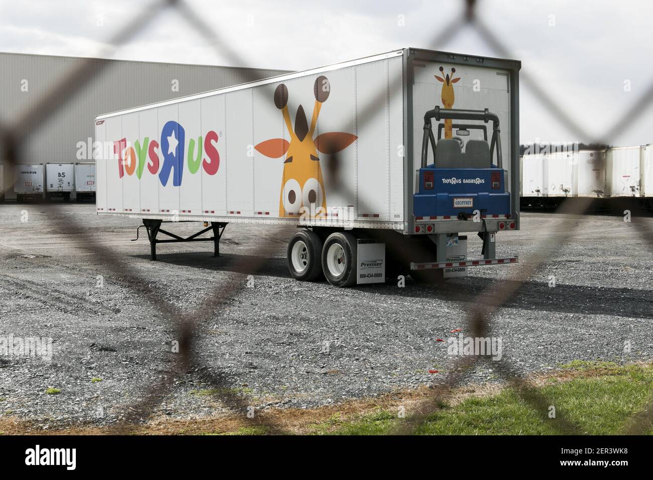 Semi-truck trailers outside of a Toys "R" Us distribution center in  Frederick, Maryland on April 5, 2018. The toy retailer, which has struggled  under a heavy debt load, announced its bankruptcy and