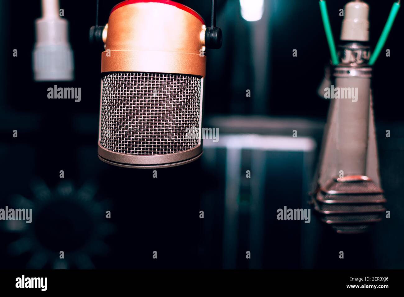 Vintage microphones in studio . Recording vocal devices Stock Photo Alamy