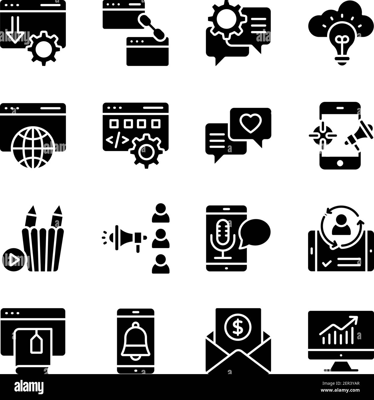 Pack of Seo Solid Icons Stock Vector