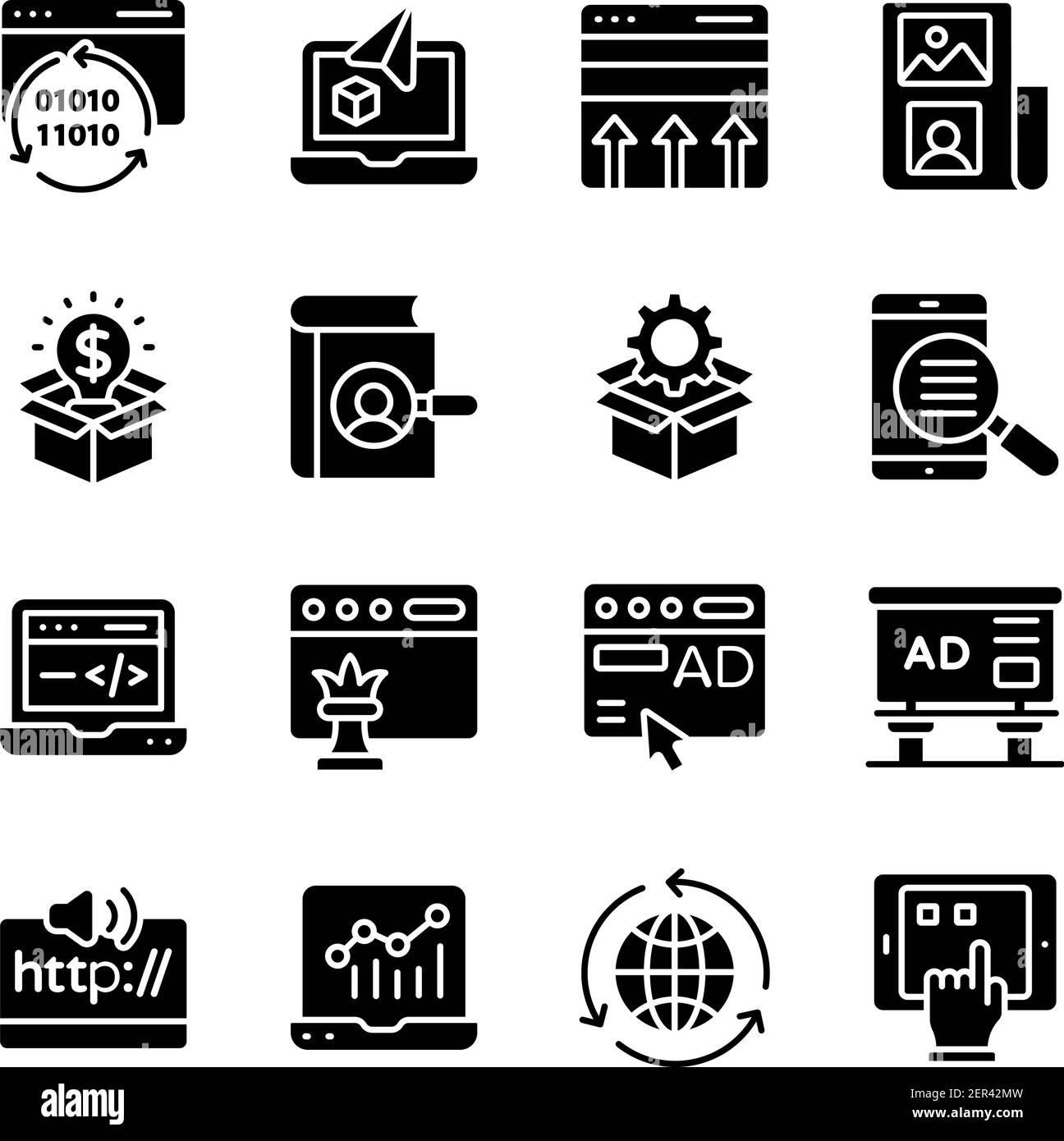 Pack of Seo and Web Technology Solid Icons Stock Vector