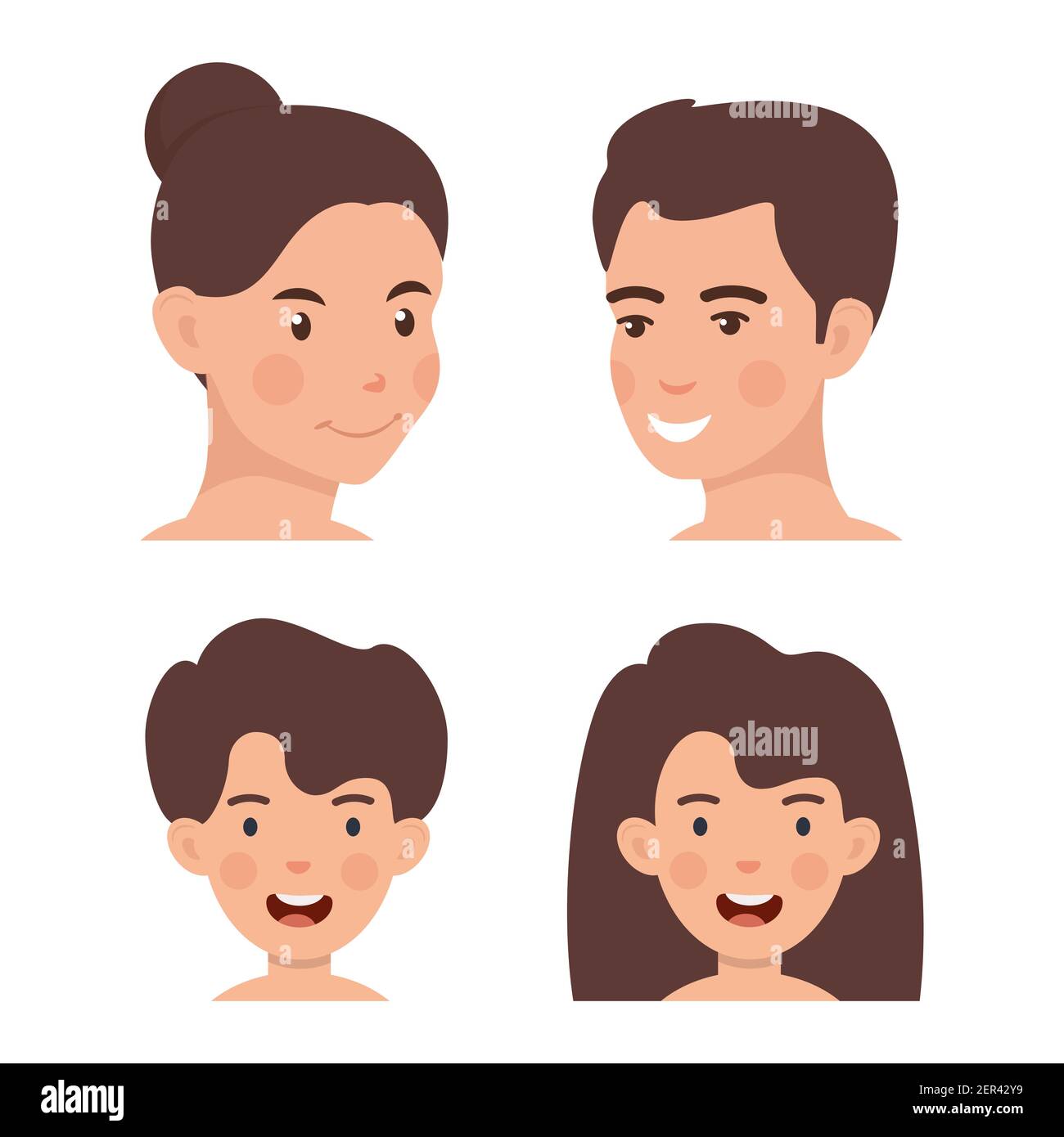 Set of happy family avatars, flat design style. Mom, dad, son, daughter ...
