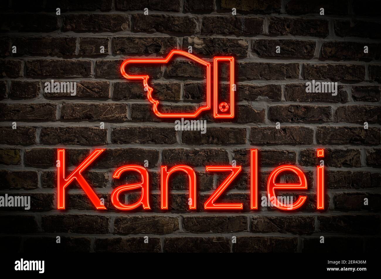 Detail photo of a neon sign on a wall with the inscription Kanzlei (Law office) Stock Photo