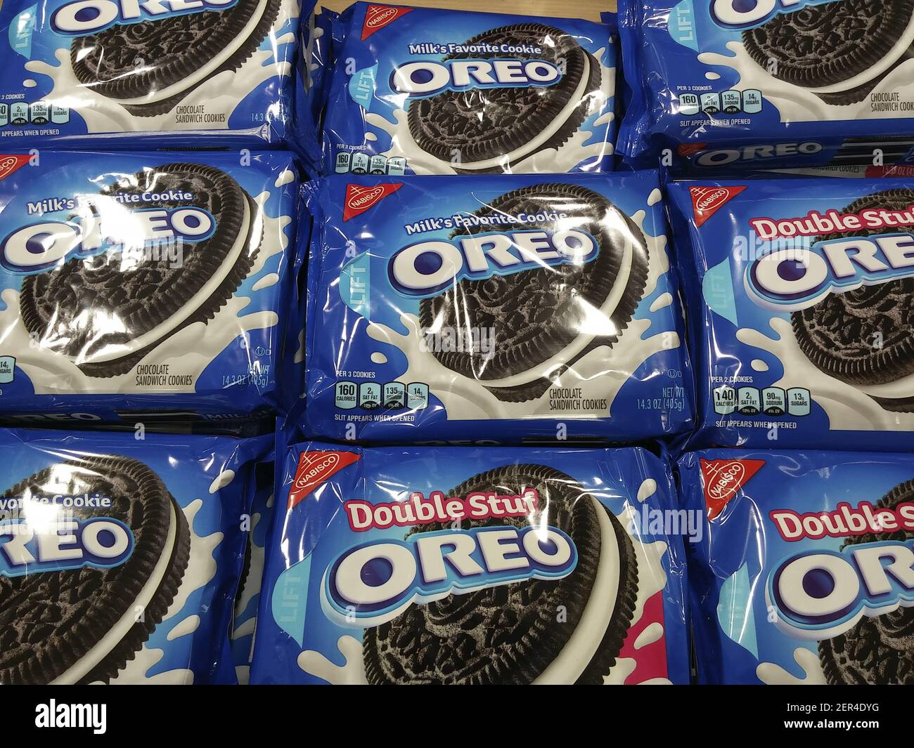 Boxes of Nabisco's Oreo Cookies in a supermarket in New York on Tuesday,  April 10, 2018. The company has upped the ante for cookie lovers by coming  out with multiple flavors of
