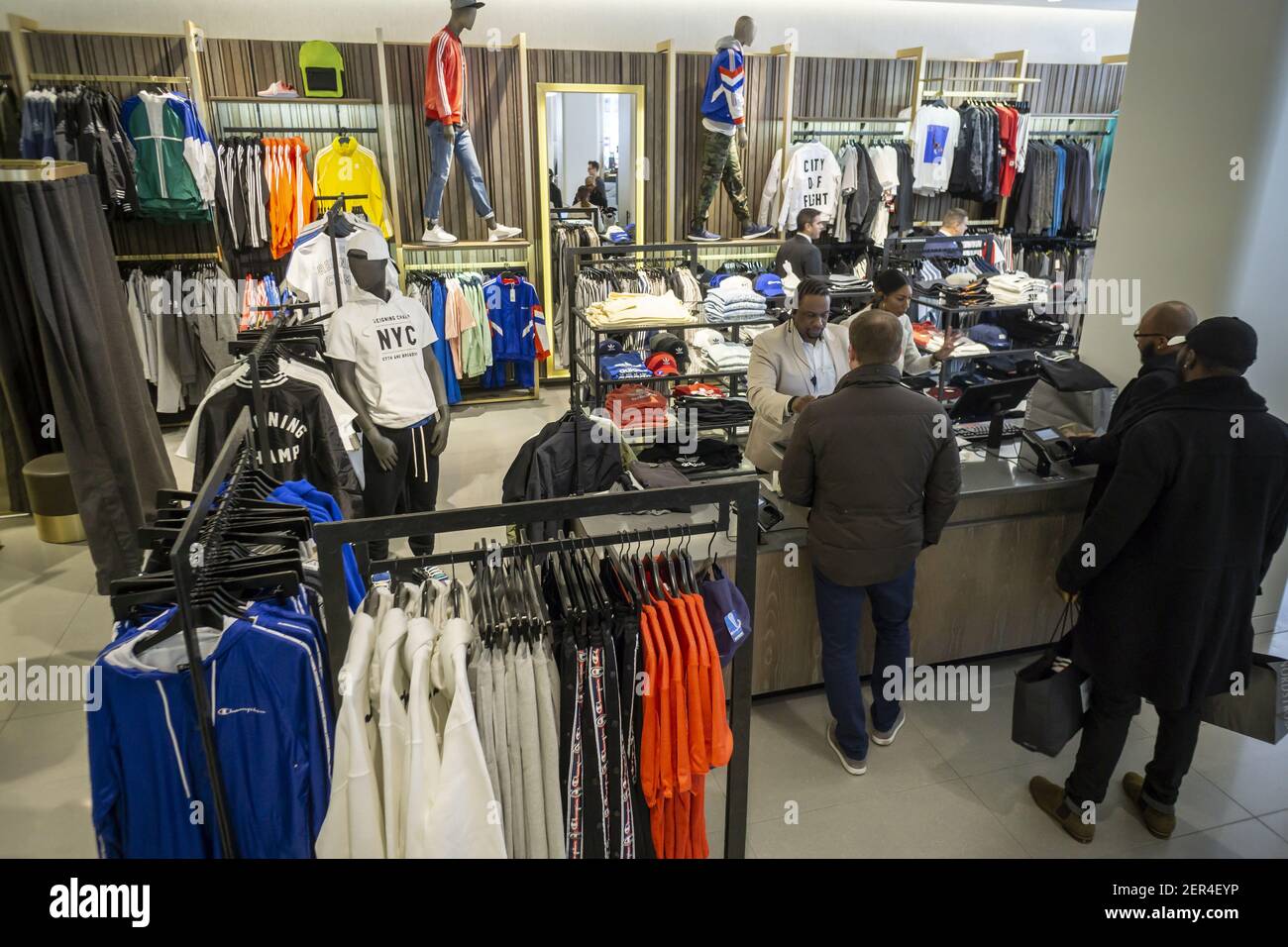 Excited shoppers crowd the new Nordstrom Men's Store in Midtown Manhattan  in New York on its grand opening day, Thursday, April 12, 20187. The  three-story 47,000 square feet store is directly across