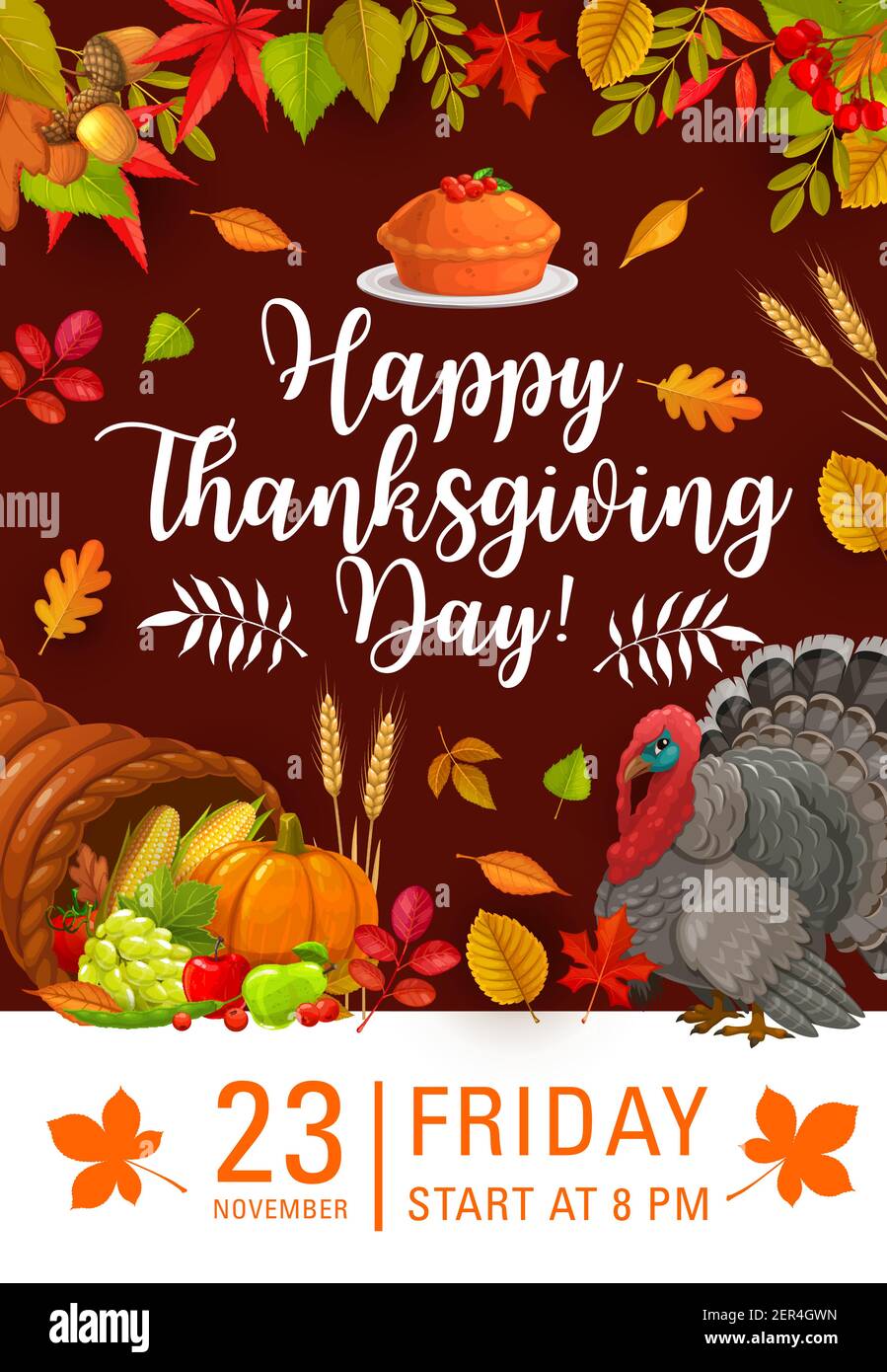 Happy Thanksgiving Day vector flyer, invitation for festive dinner or party  with cornucopia and autumn harvest. Thanks Giving fall holiday celebration  Stock Vector Image & Art - Alamy, thanksgiving day 