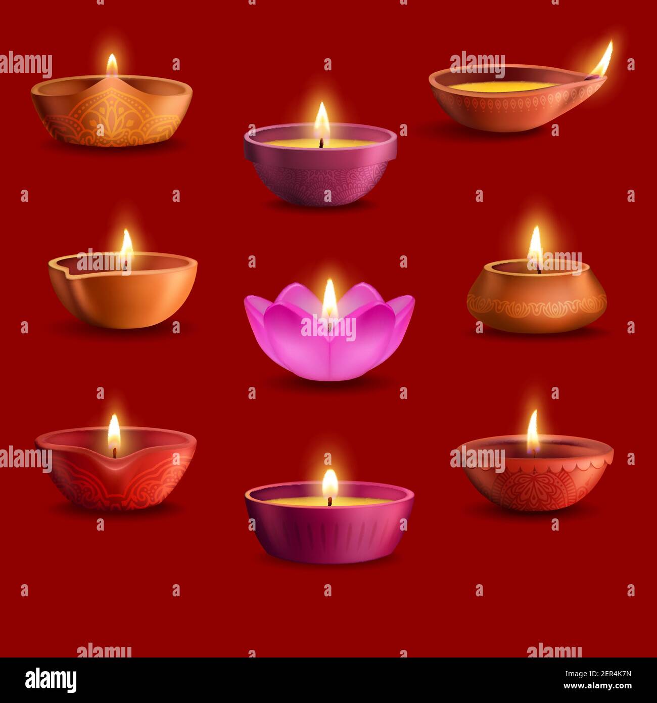 Diwali diya lamps vector set of Deepavali Indian light festival and Hindu  religion holiday design. Oil lamps with burning fire flames, clay cups with  Stock Vector Image & Art - Alamy