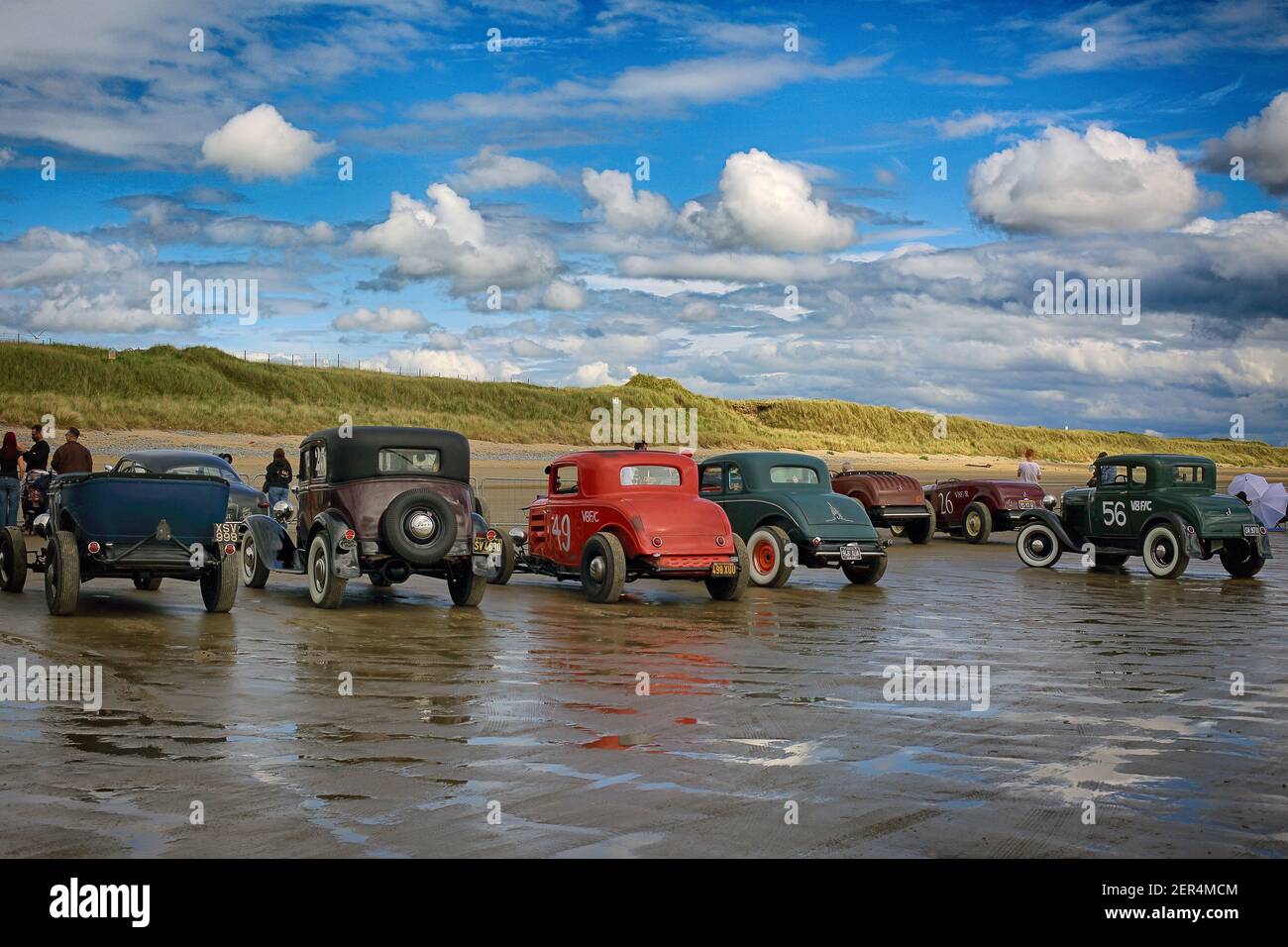 Pendine Sands, Wales, UK . Hot Rod Races at Pendine Sands .Colourful vintage cars at beach Stock Photo