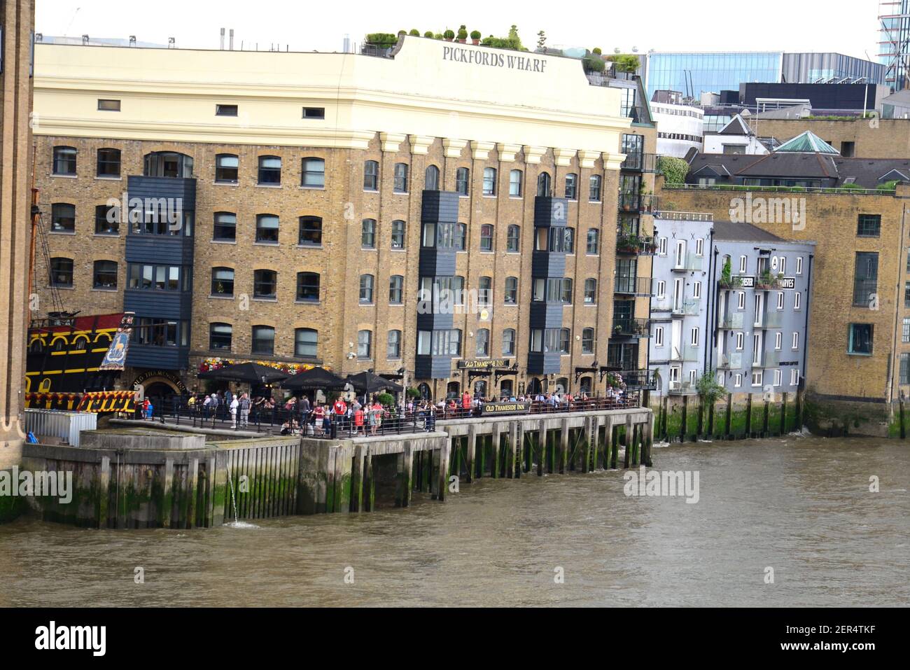 People chatting outside The Thameside Inn, Southwark, London Stock Photo