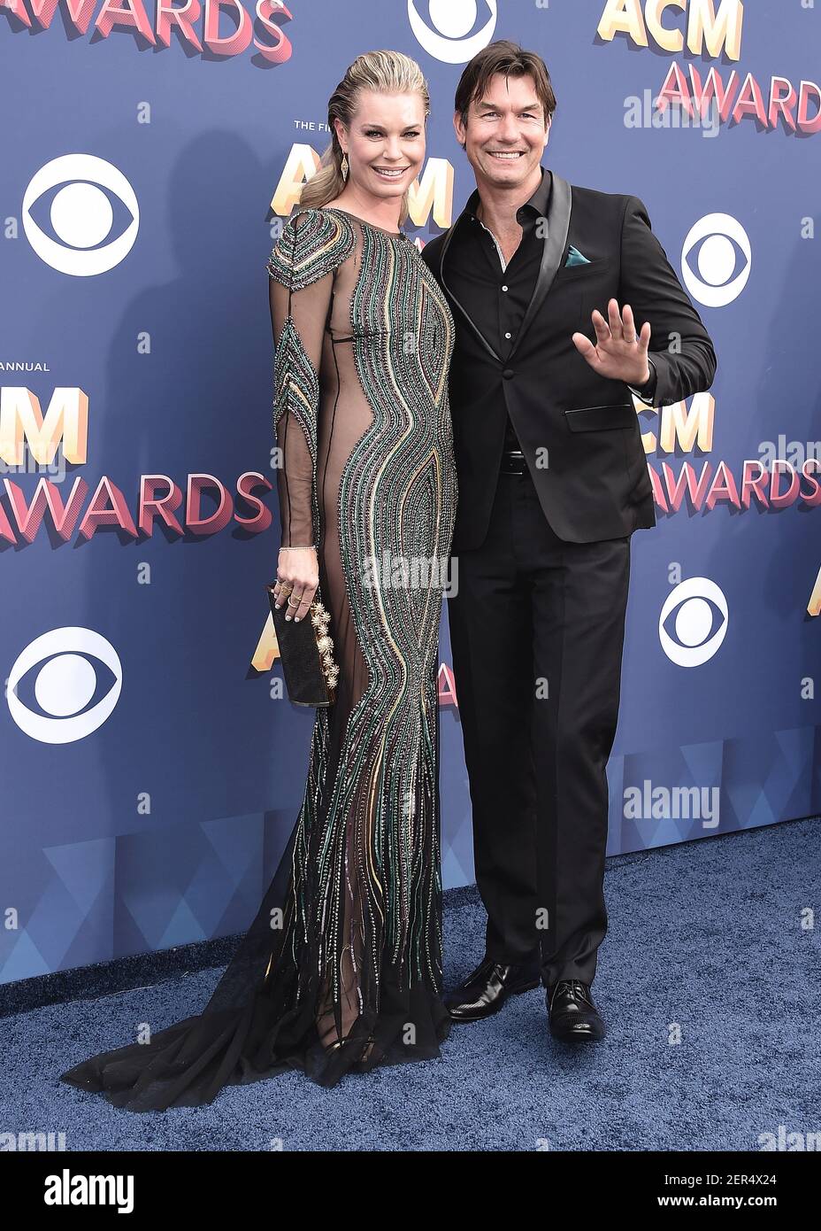LAS VEGAS, NV - APRIL 15: Rebecca Romijn and Jerry O'Connell at the 53rd  Annual Academy of Country Music Awards at MGM Grand Garden Arena on April  15, 2018 in Las Vegas,