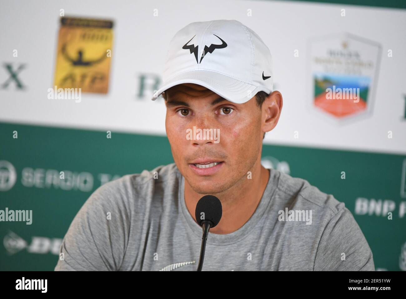 Rafael Nadal at press conference during the Rolex Monte-Carlo Masters on  April 18, 2018 in Roquebrune-Cap-Martin, France. (Photo by Lionel  Urman/Sipa USA Stock Photo - Alamy