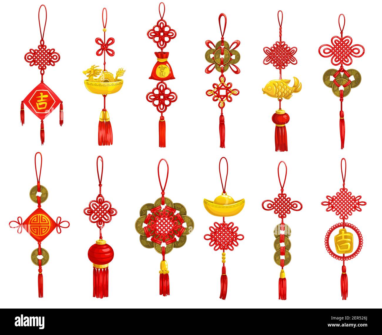Chinese New Year decoration and ornament vector icons. Lunar New Year
