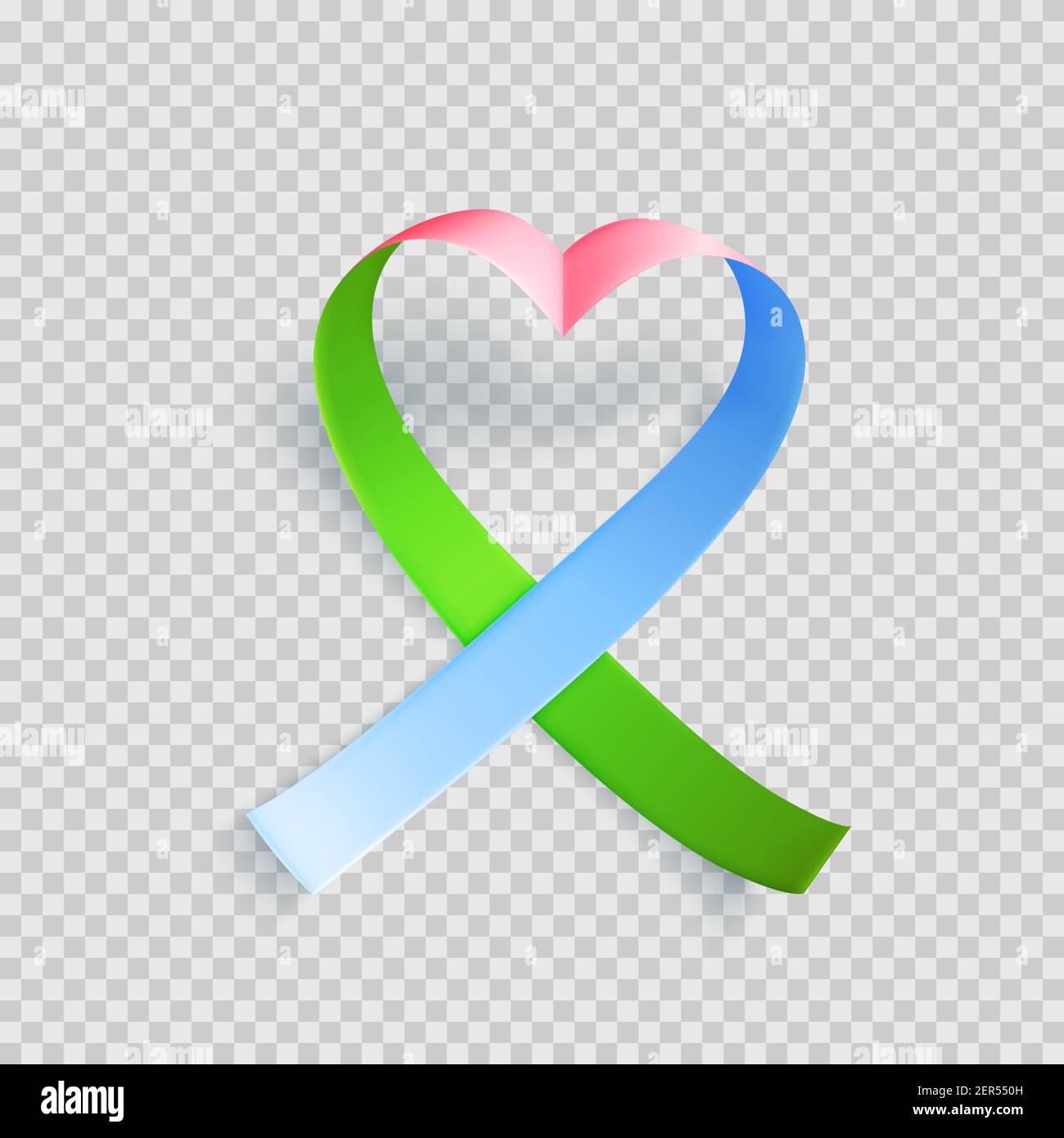 Symbol of rare disease, realistic pink, green, blue ribbon