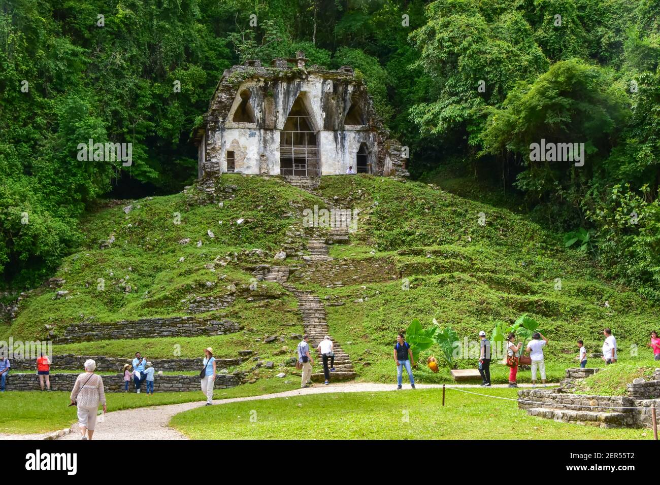 Temple of the Foliated Cross at Palenque, a Maya city state in southern Mexico and a UNESCO World Heritage site Stock Photo