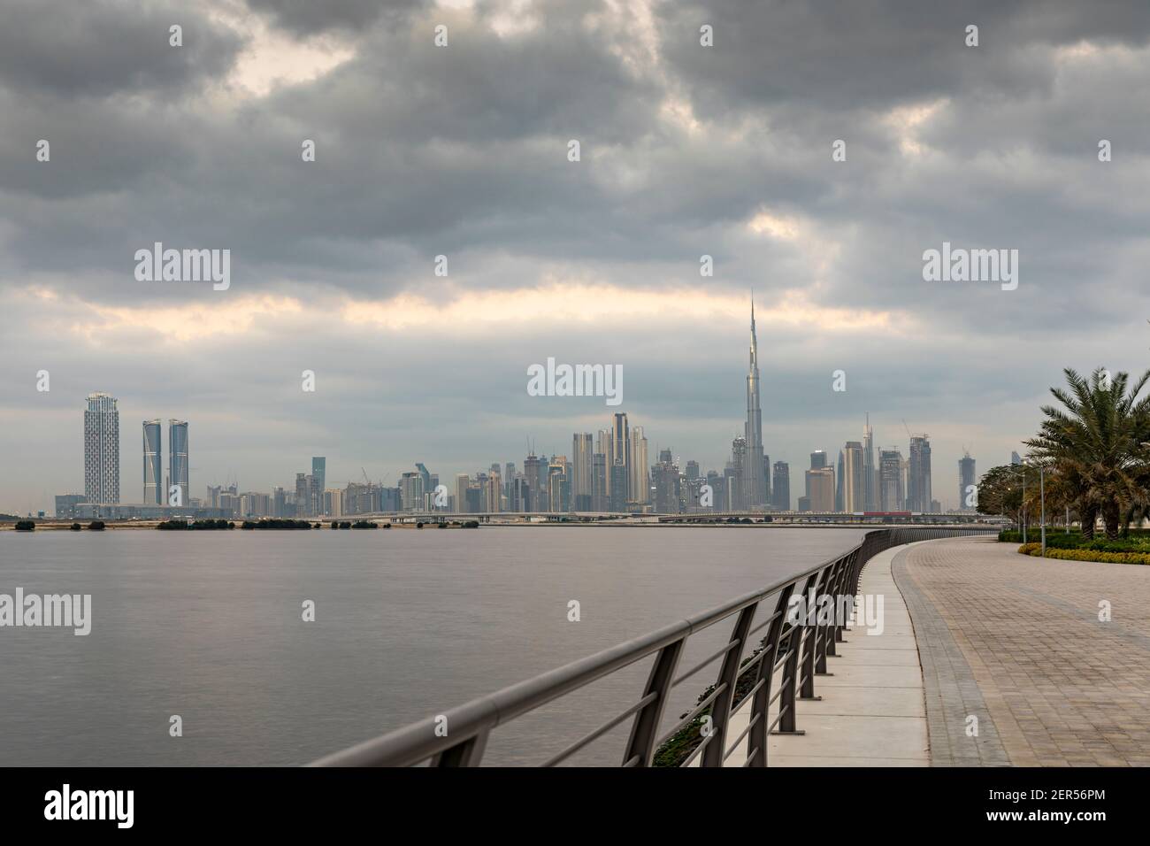 Dubai, United Arab Emirates, 27th February 2021: dubai skyline over Creek at sundrise Stock Photo