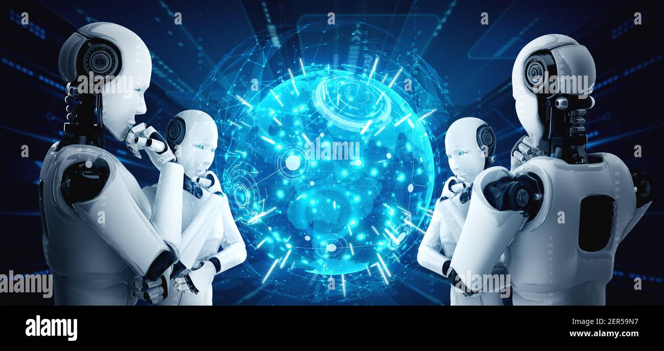 Thinking AI humanoid robot analyzing hologram screen shows concept of  network global communication using artificial intelligence by machine  learning Stock Photo - Alamy