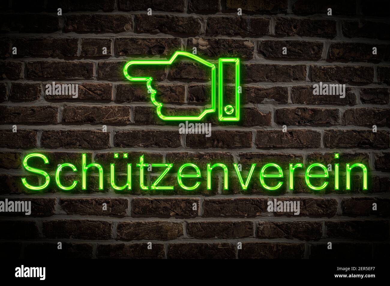 Detail photo of a neon sign on a wall with the inscription Schützenverein (Rifle club) Stock Photo