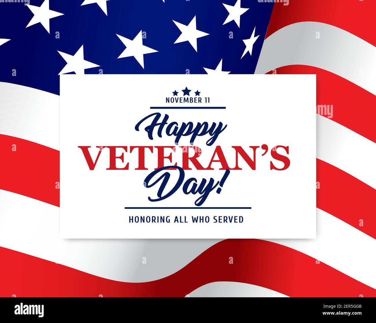 USA flag with Happy Veteran Day vector honoring card of American military veterans and soldiers of US Armed Forces. Patriotic holiday of 11 November, Stock Vector